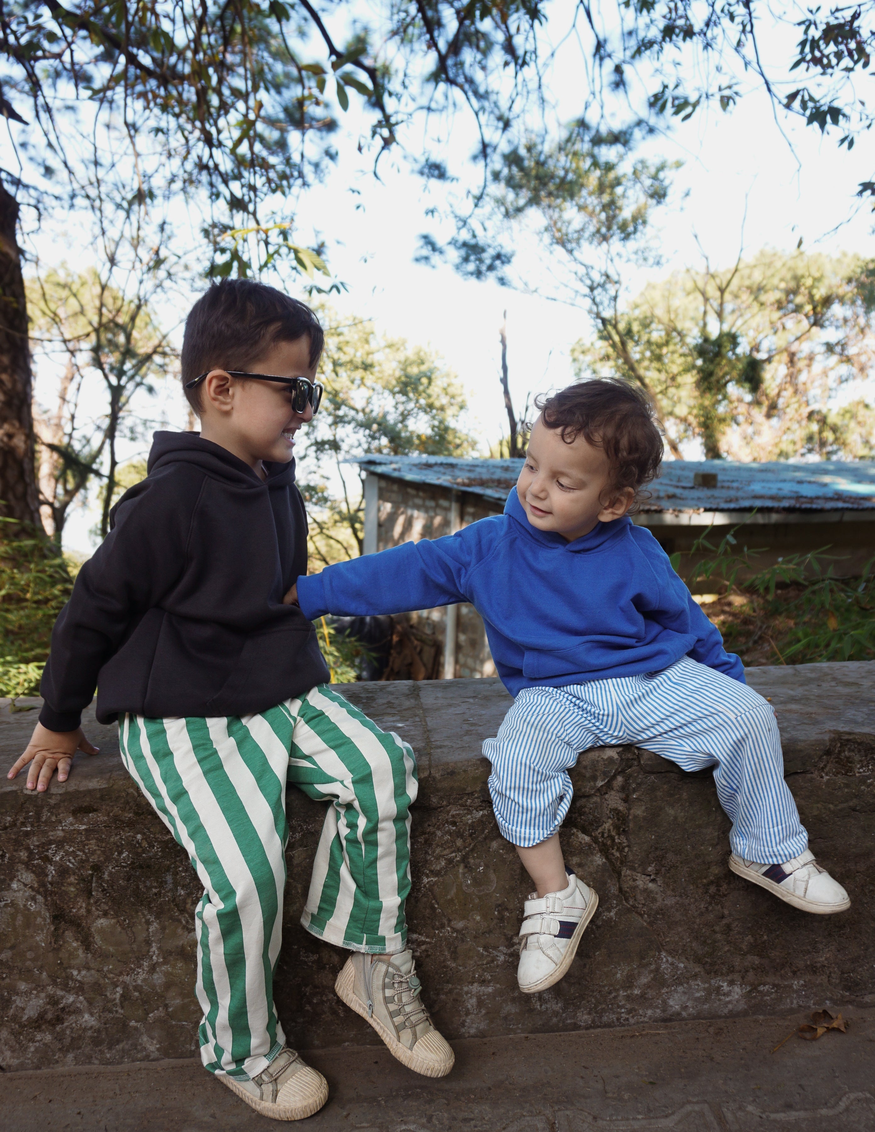 French Terry Collection: Dark Green Striped Pants with undyed cotton base