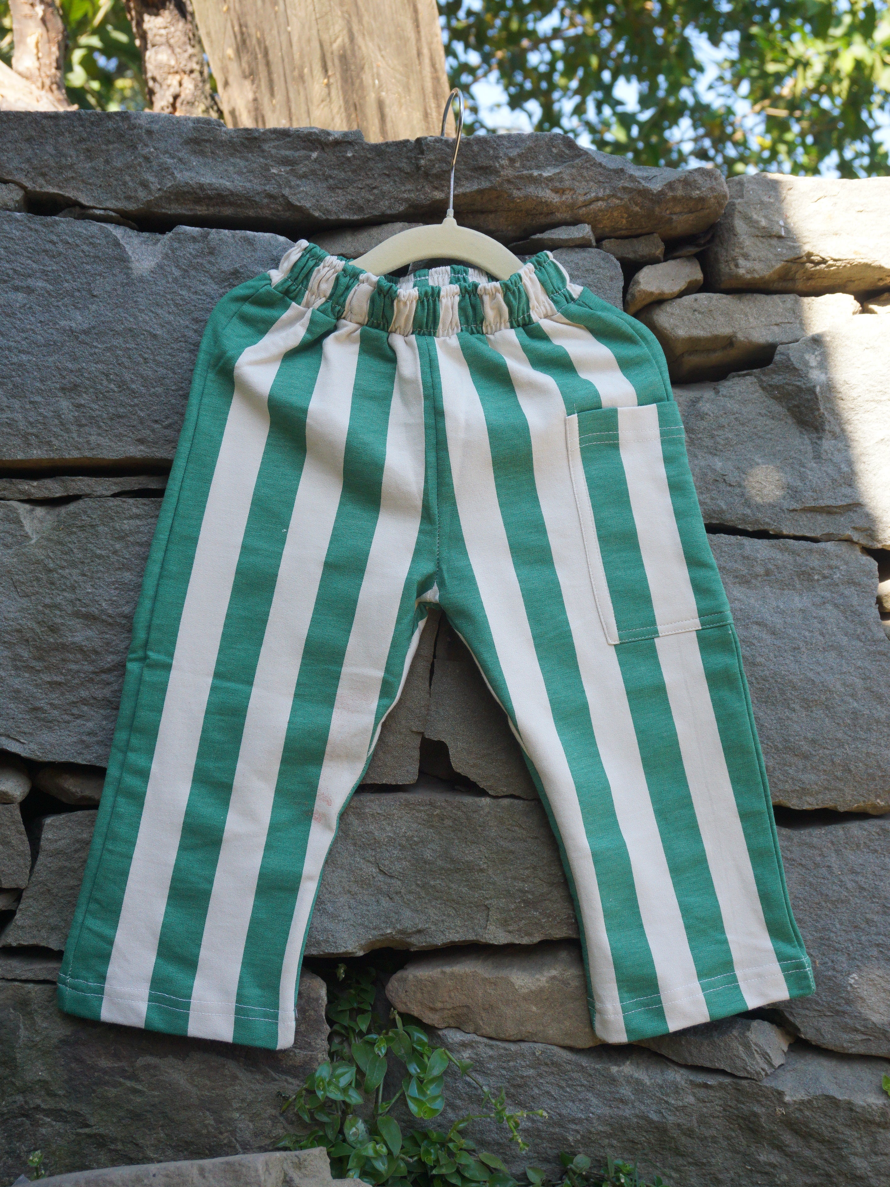 Indian cotton kids striped pants dark green - Gozikids worldwide shipping