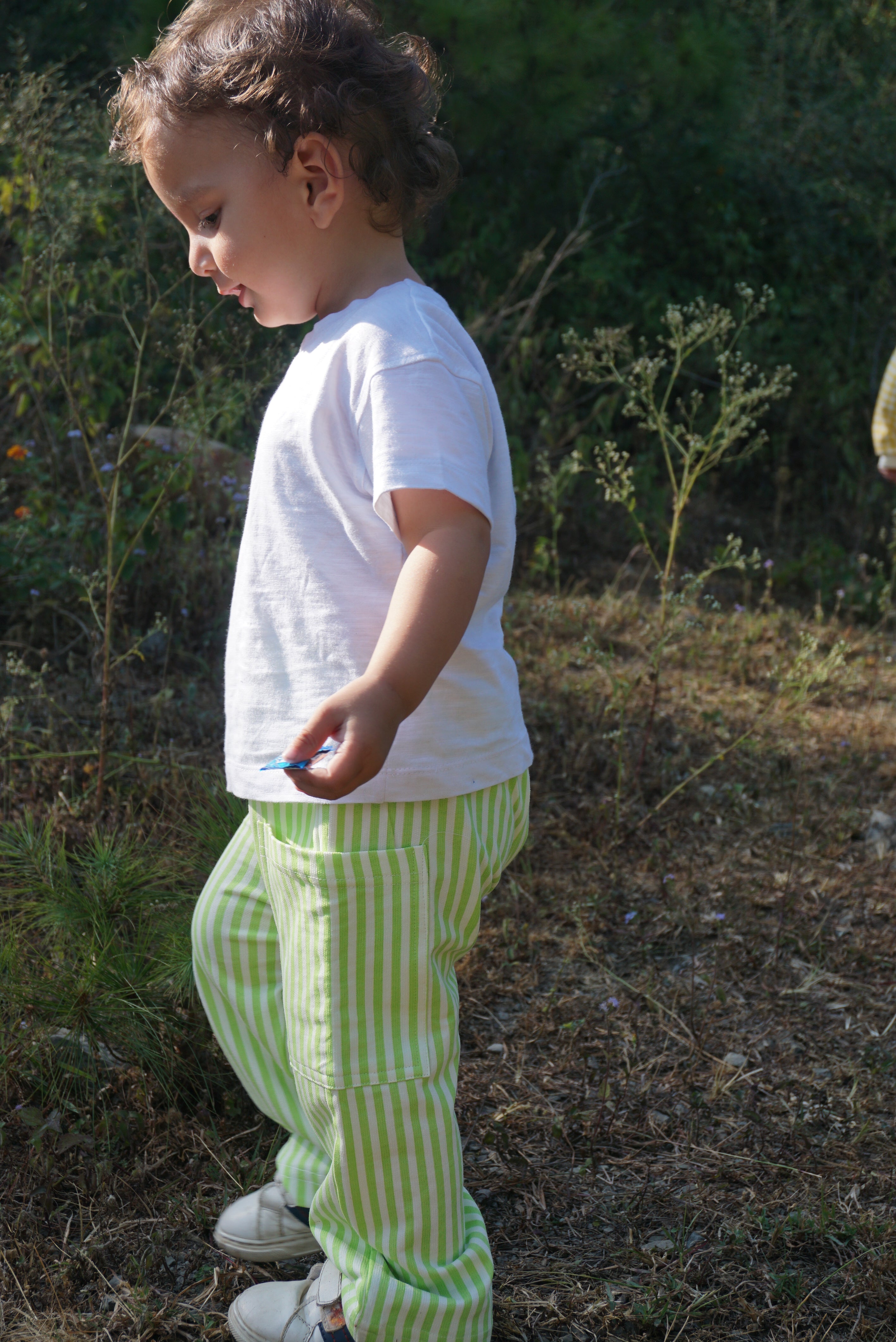 Kids French terry striped pants neon green - pure cotton - Gozikids India