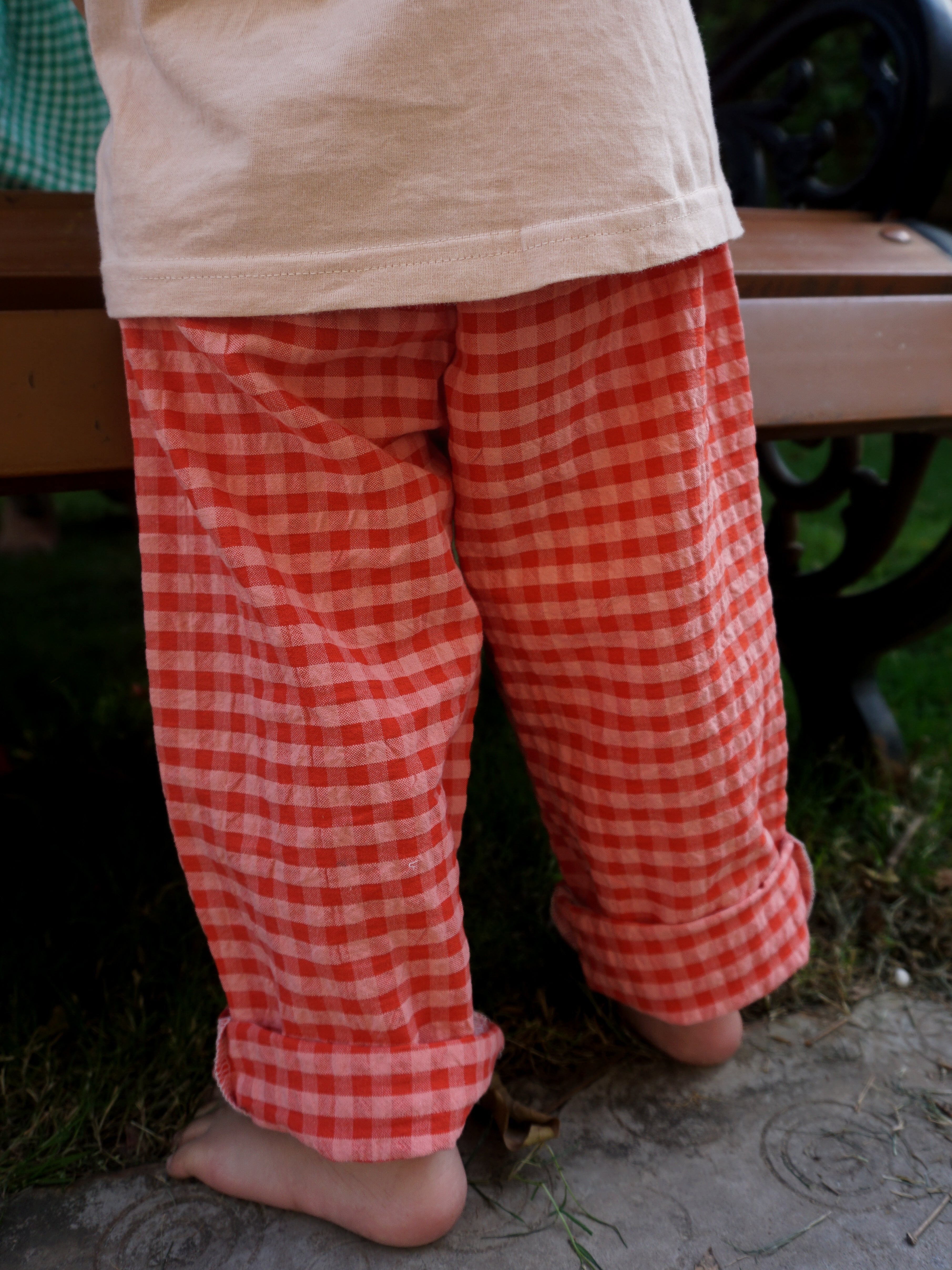 Kids seersucker gingham pants melon - pure cotton - Gozikids