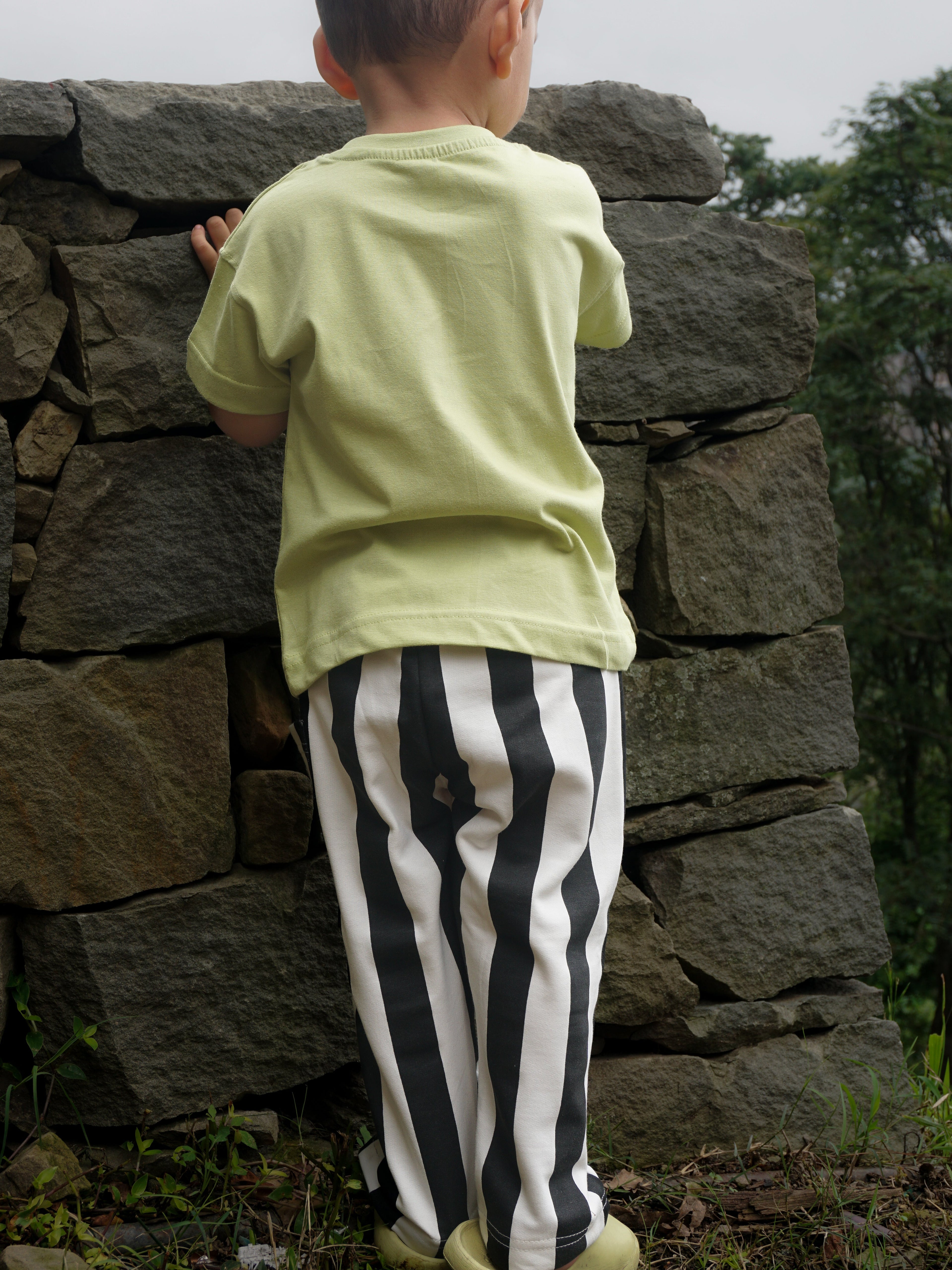 Pure cotton kids pants black white stripe - French terry - Gozikids