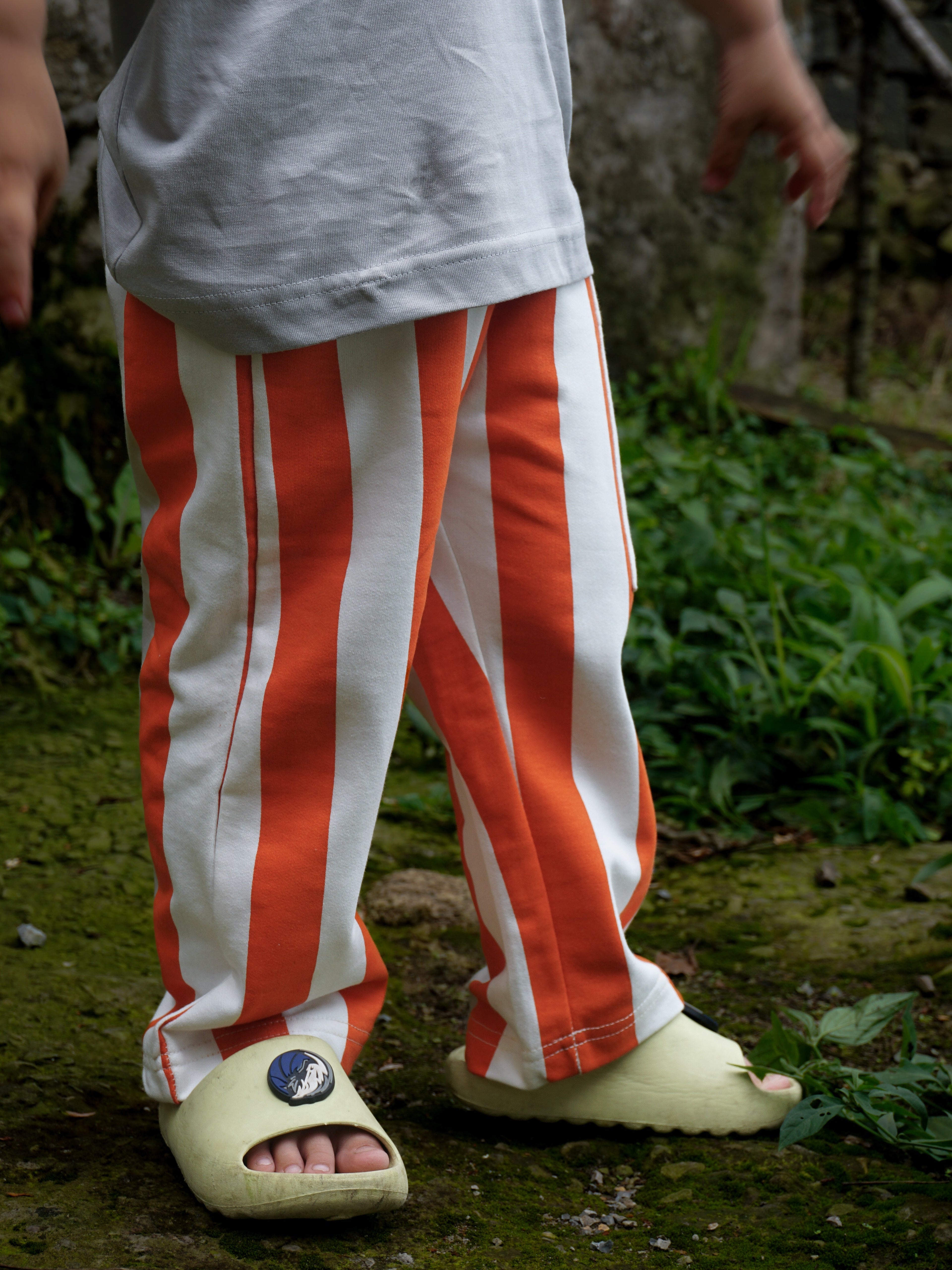 Pure cotton kids pants orange stripe - French terry - Gozikids India