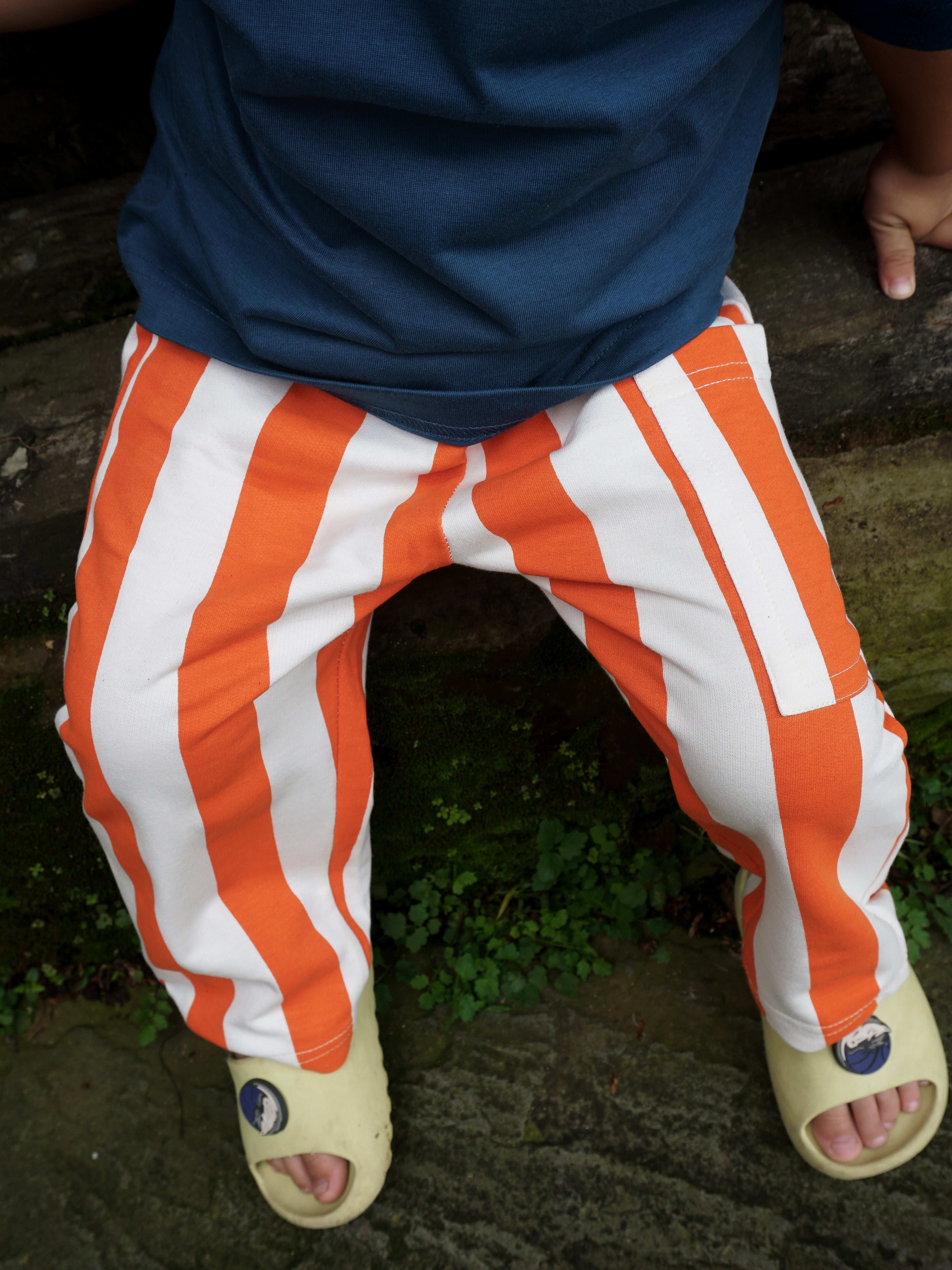 Kids French terry orange striped pants - pure cotton - Gozikids