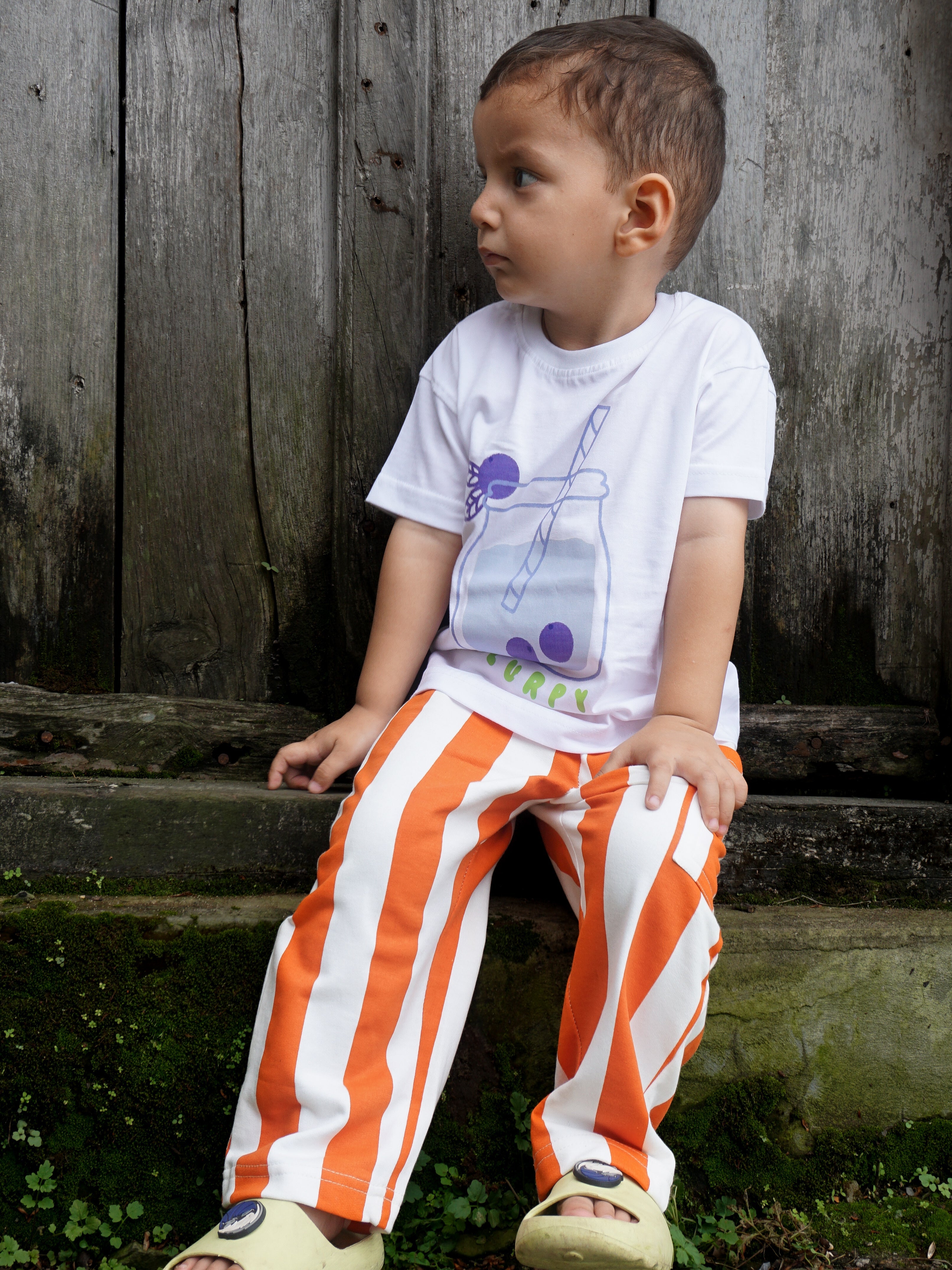 Indian cotton kids orange striped pants - French terry - Gozikids worldwide