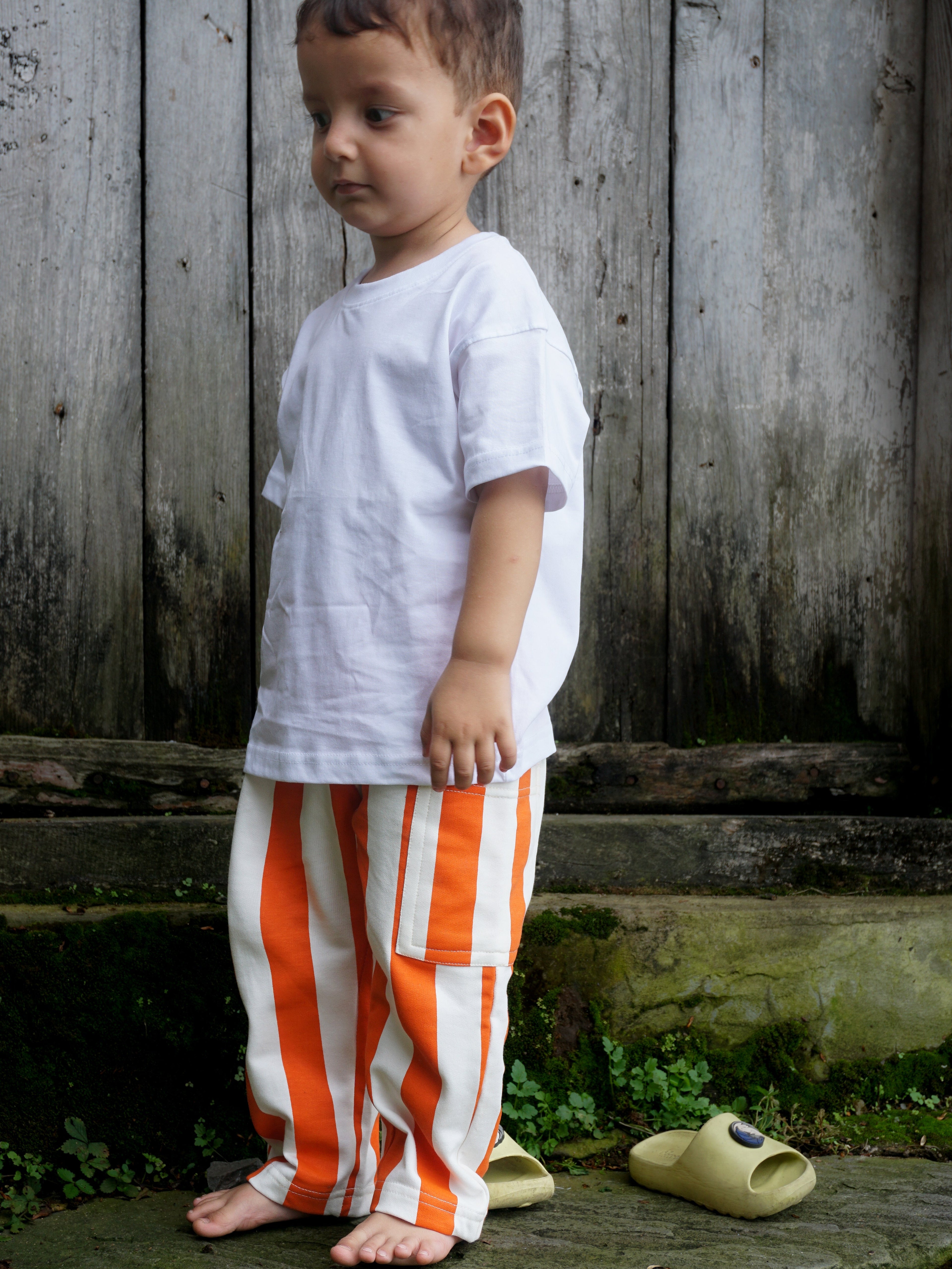 Orange French Terry kids pants - undyed cotton base Oeko-Tex - Gozikids India