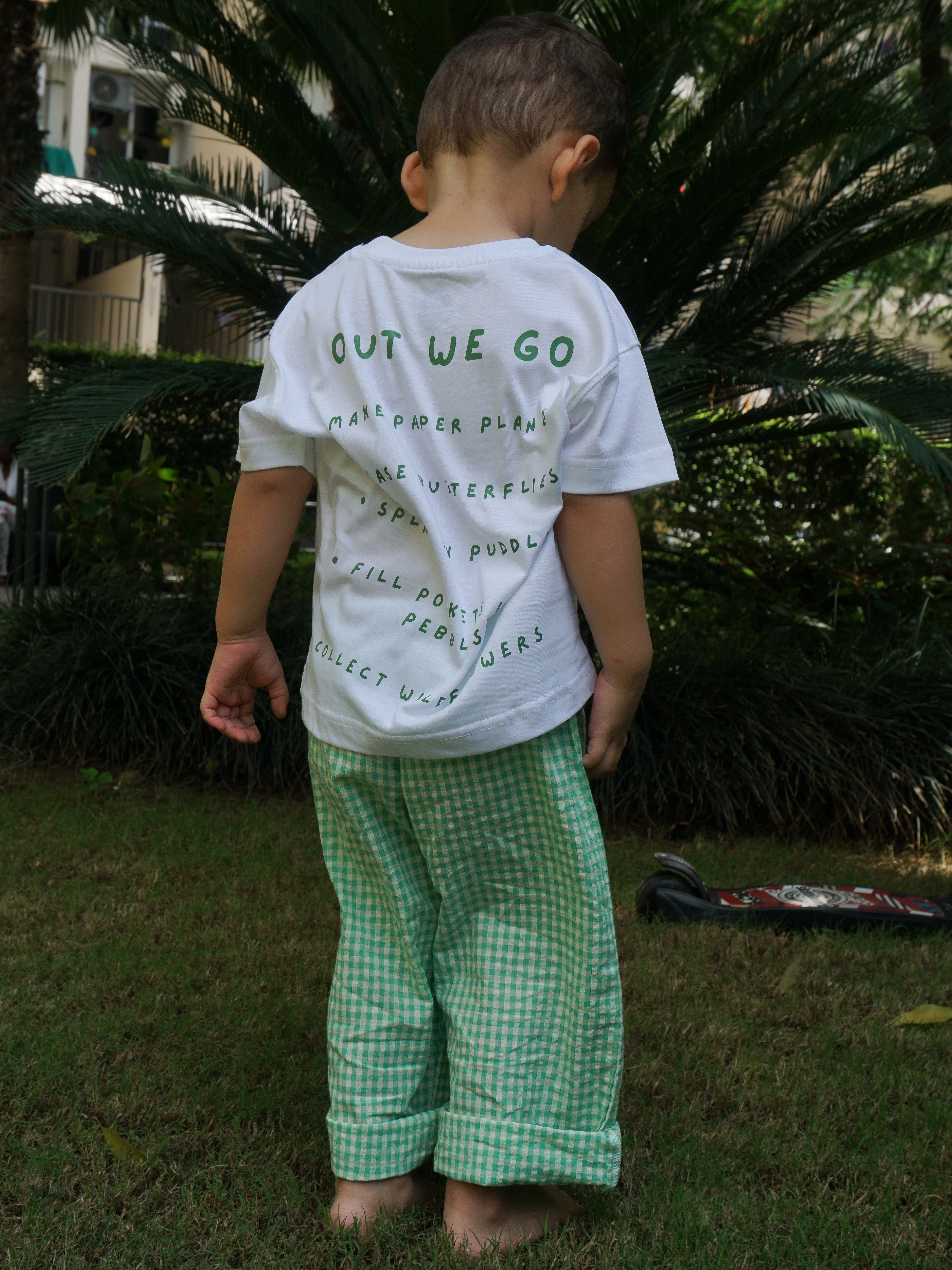 Indian seersucker kids pants mint gingham - Gozikids worldwide shipping