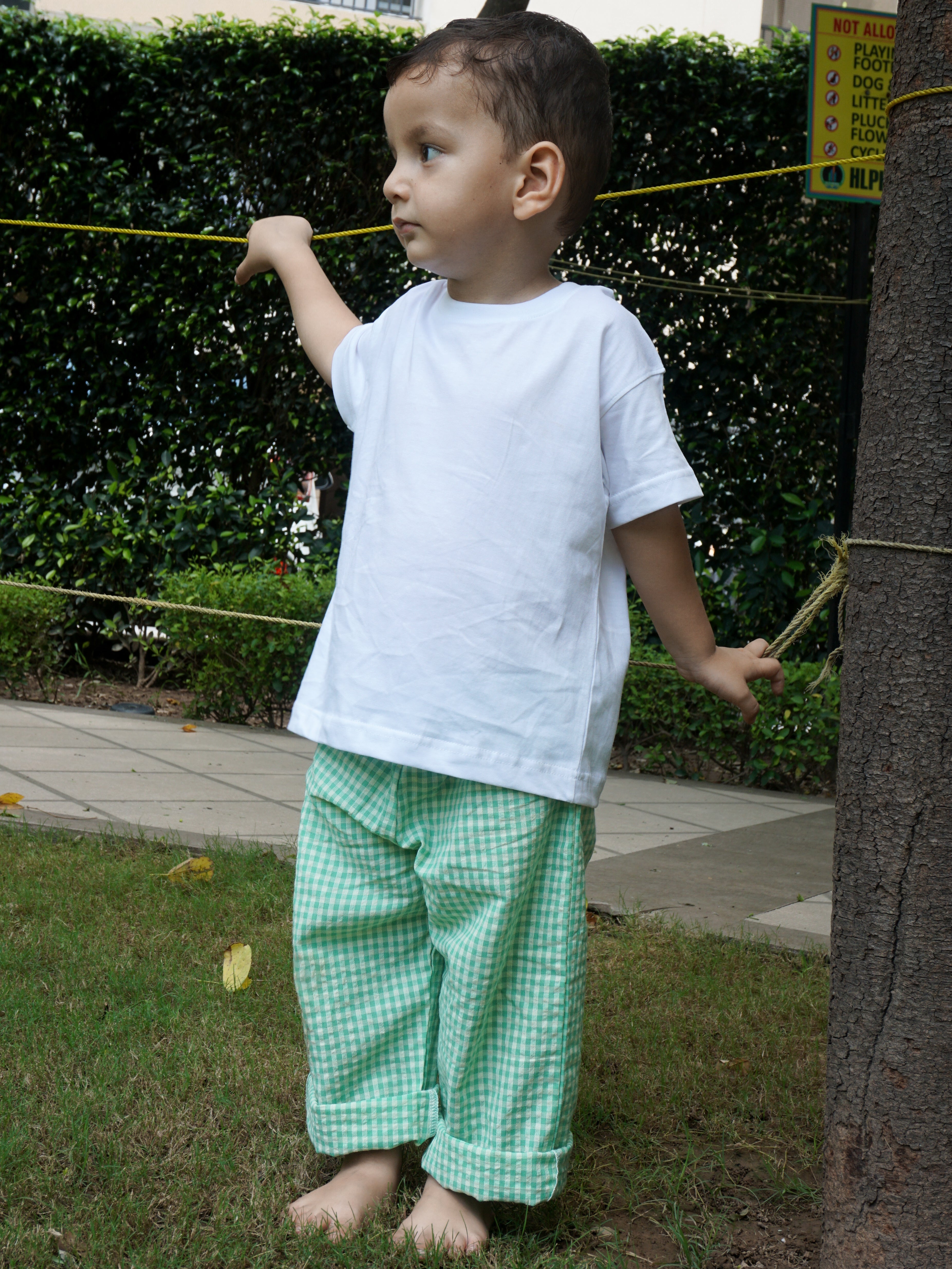 Pure cotton kids gingham pants mint India - Gozikids
