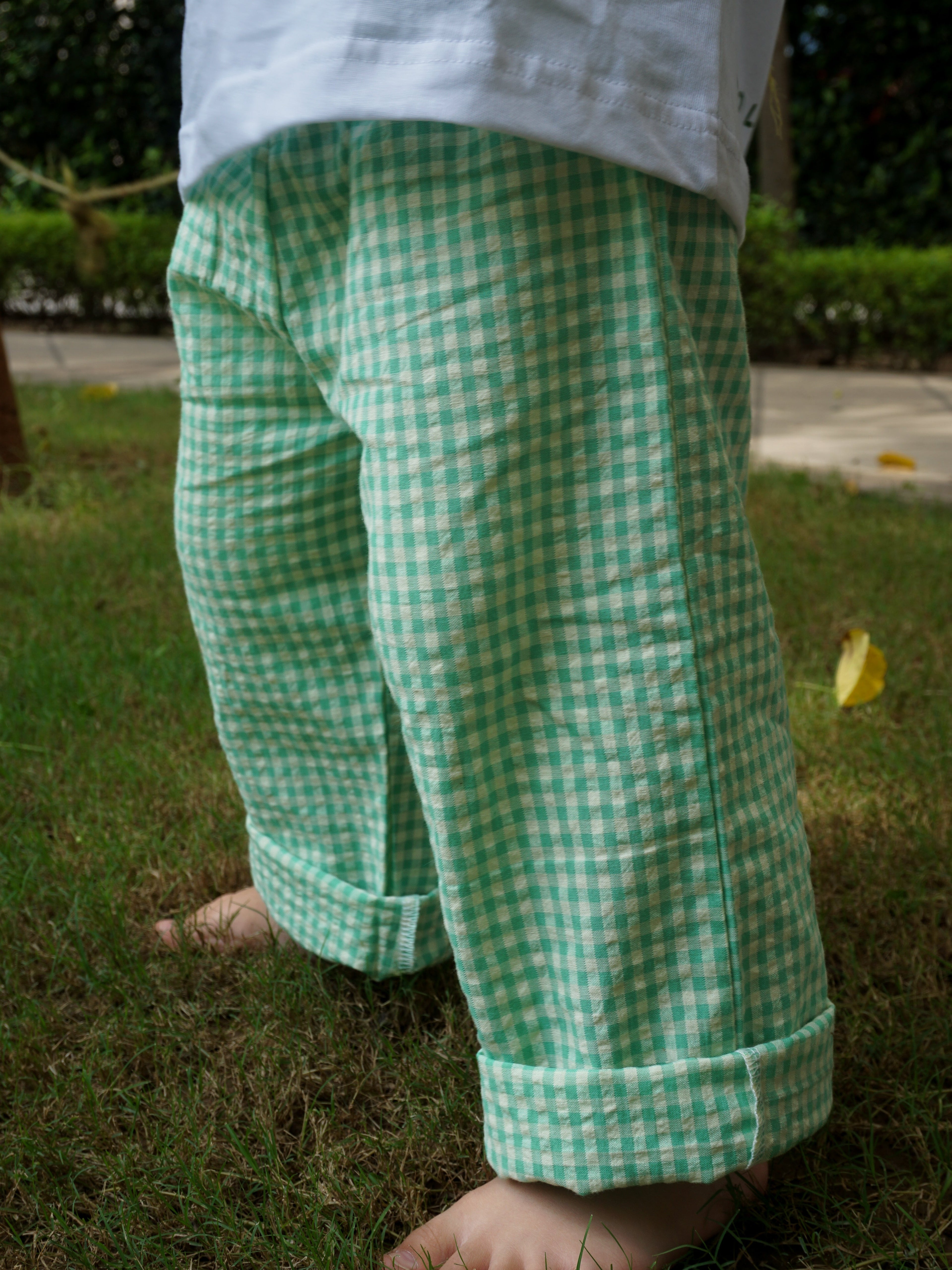 Mint Gingham kids pants - yarn-dyed seersucker cotton - Gozikids India