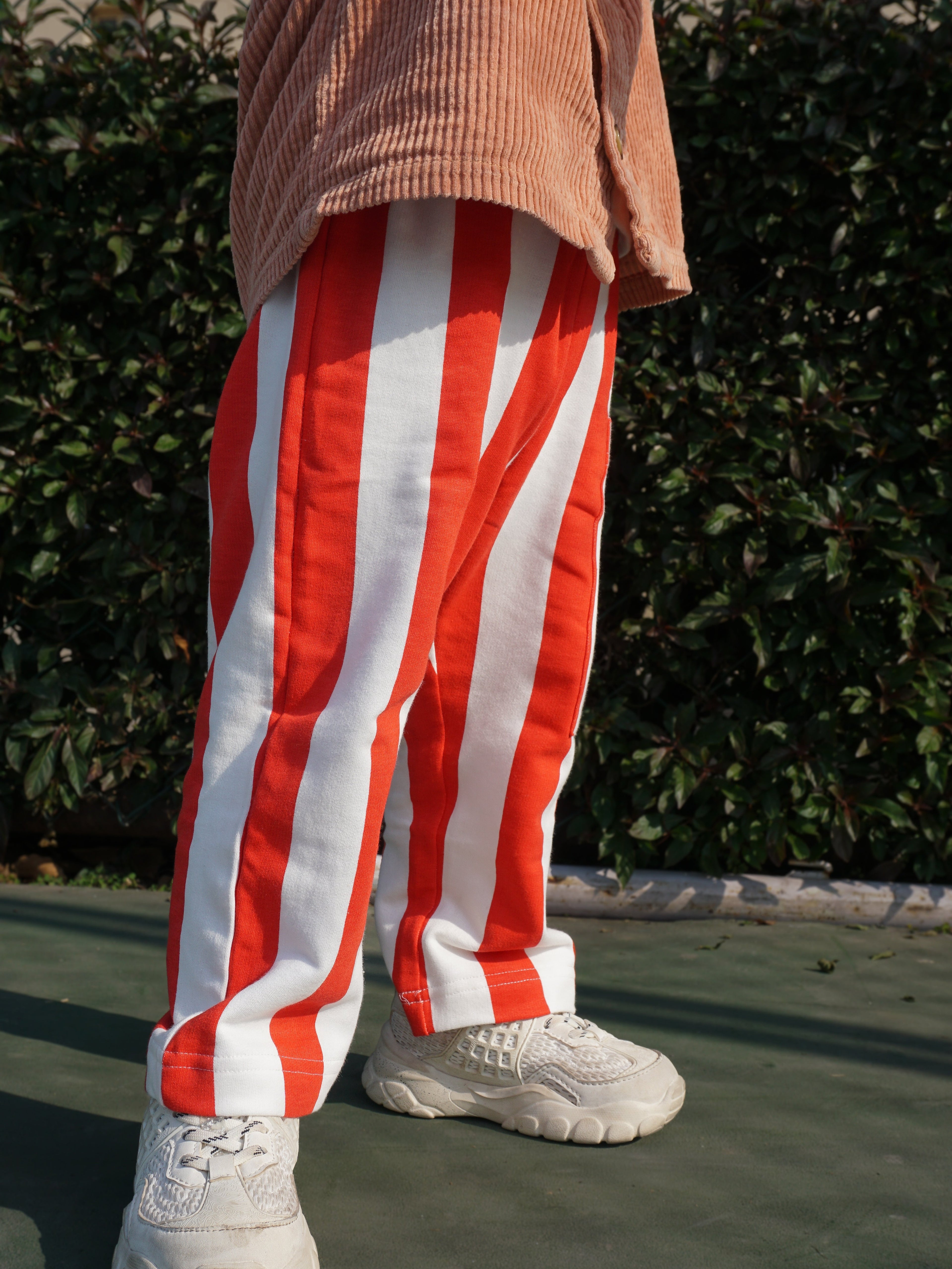 Pure cotton kids pants red stripe - French terry - Gozikids India