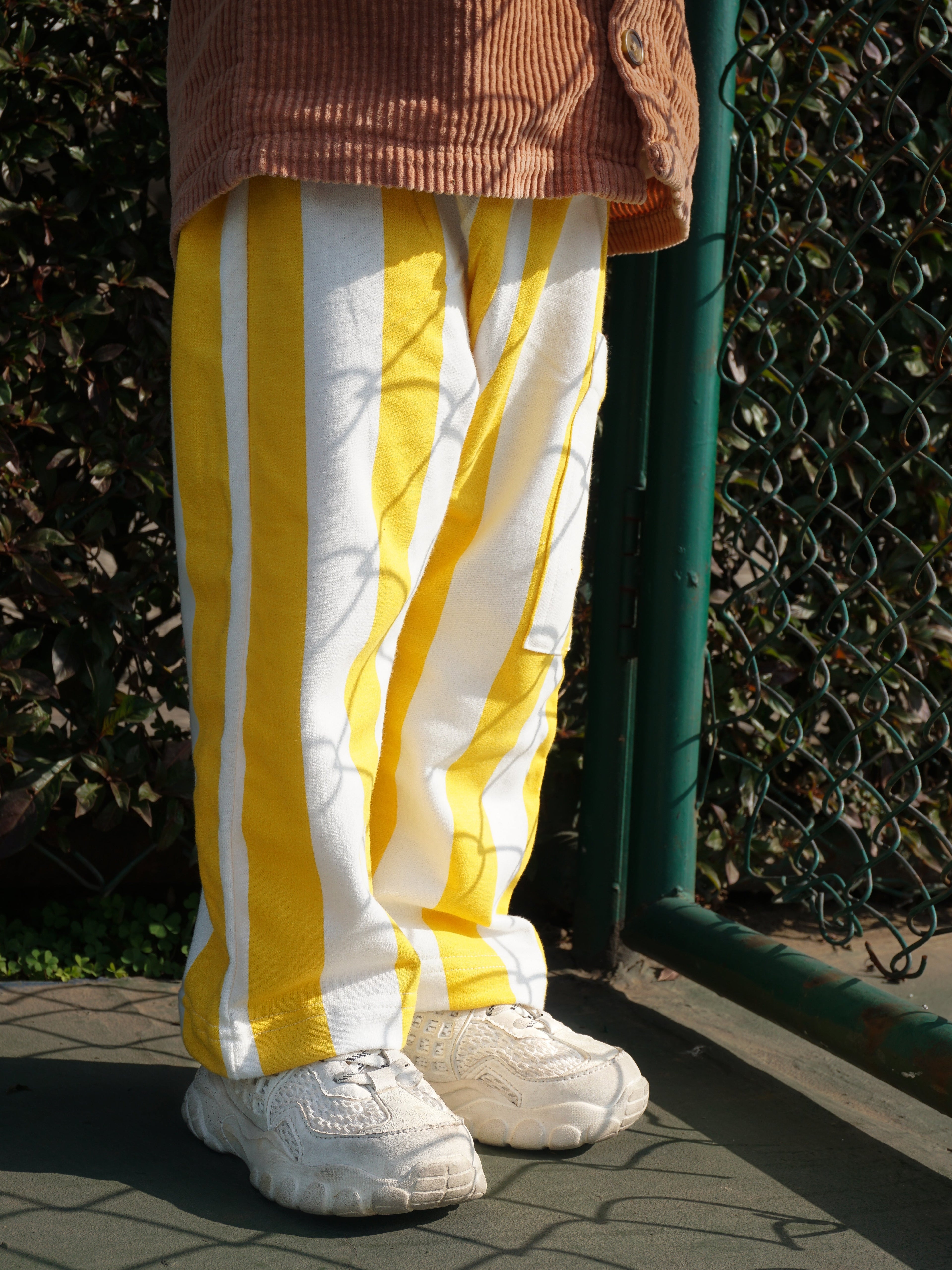 Kids French terry striped pants yellow - pure cotton - Gozikids