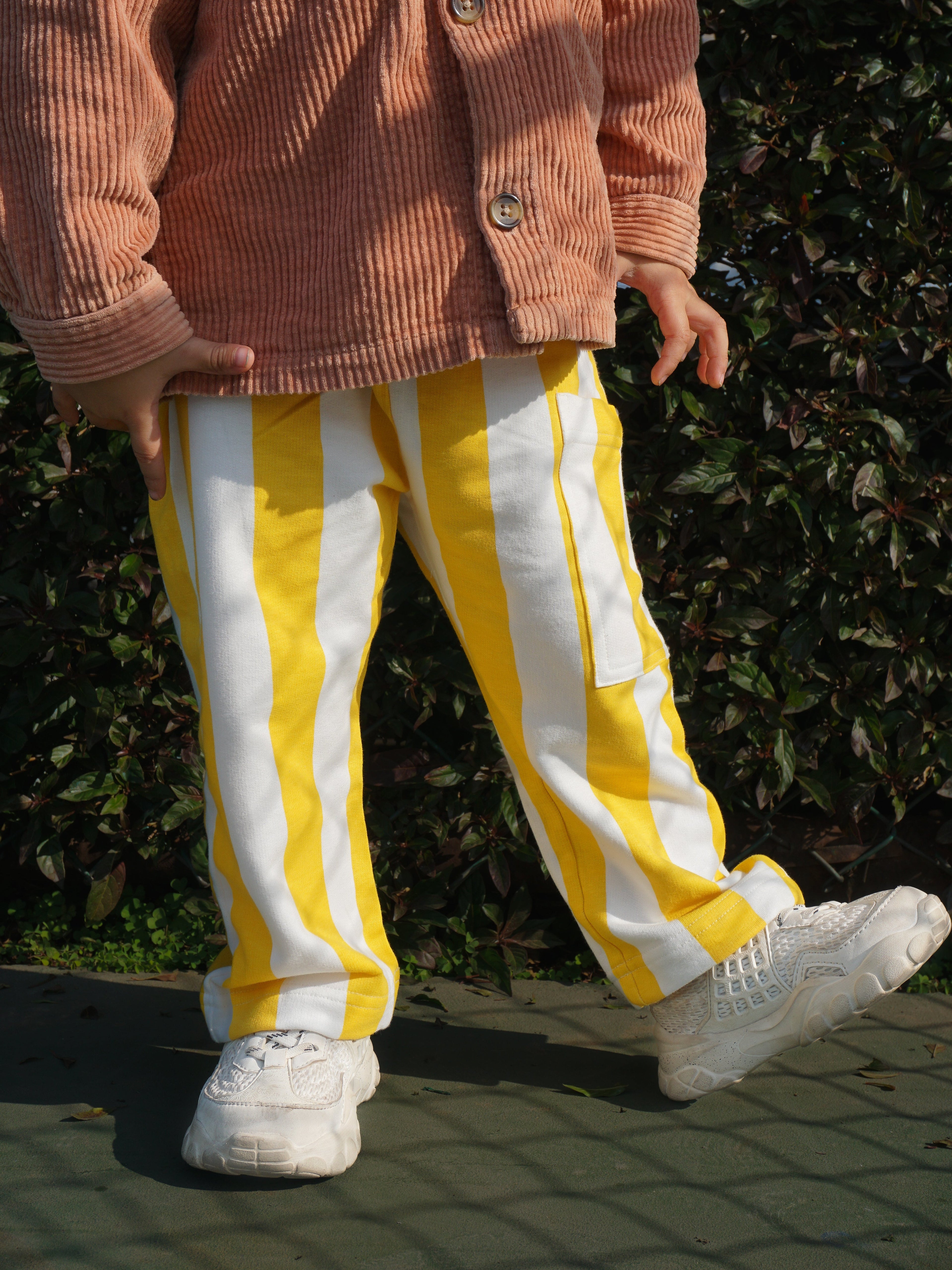 French Terry Collection: The Yellow Striped Pant with undyed cotton base