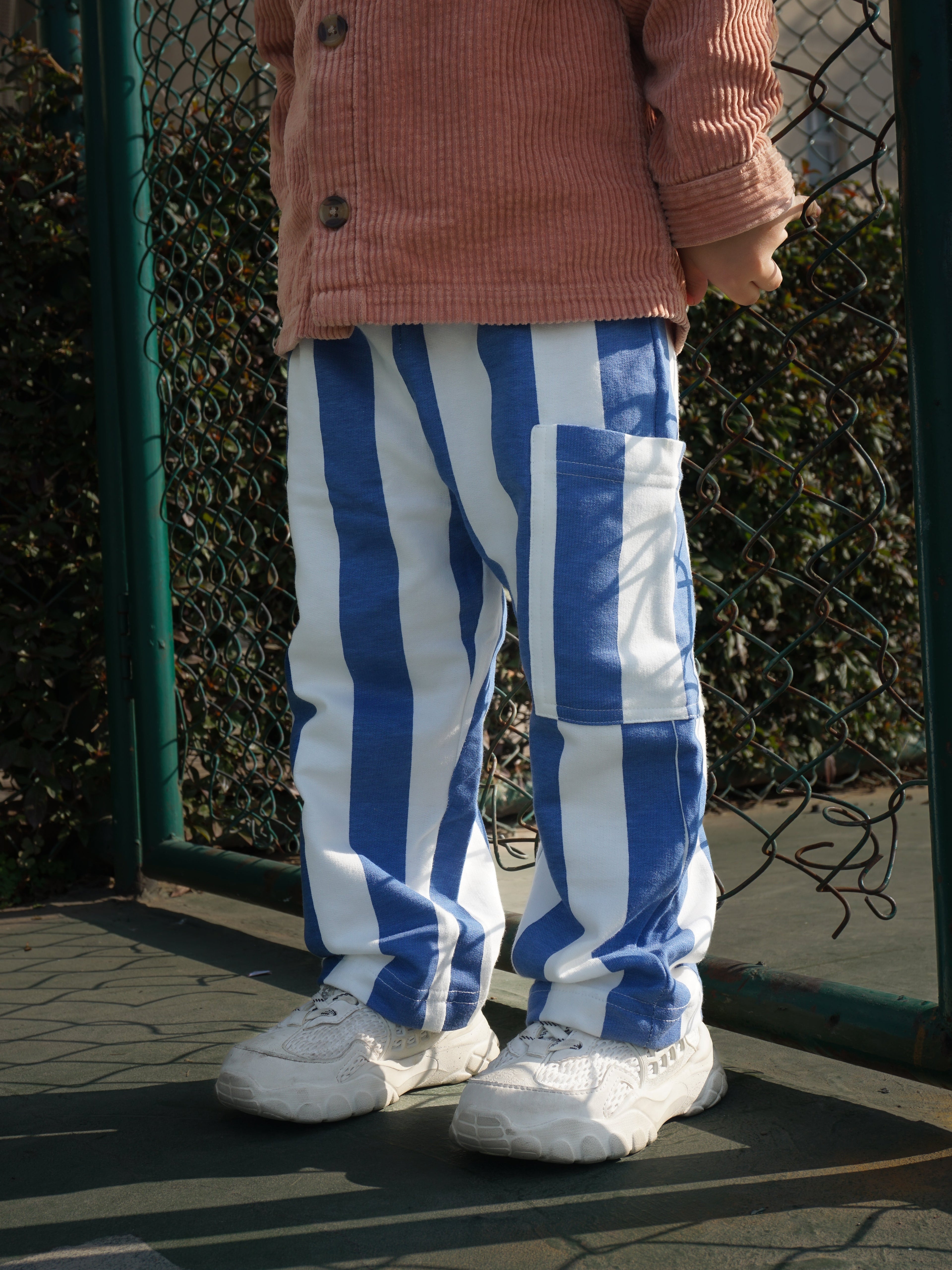 Indian cotton kids striped pants blue - French terry - Gozikids worldwide