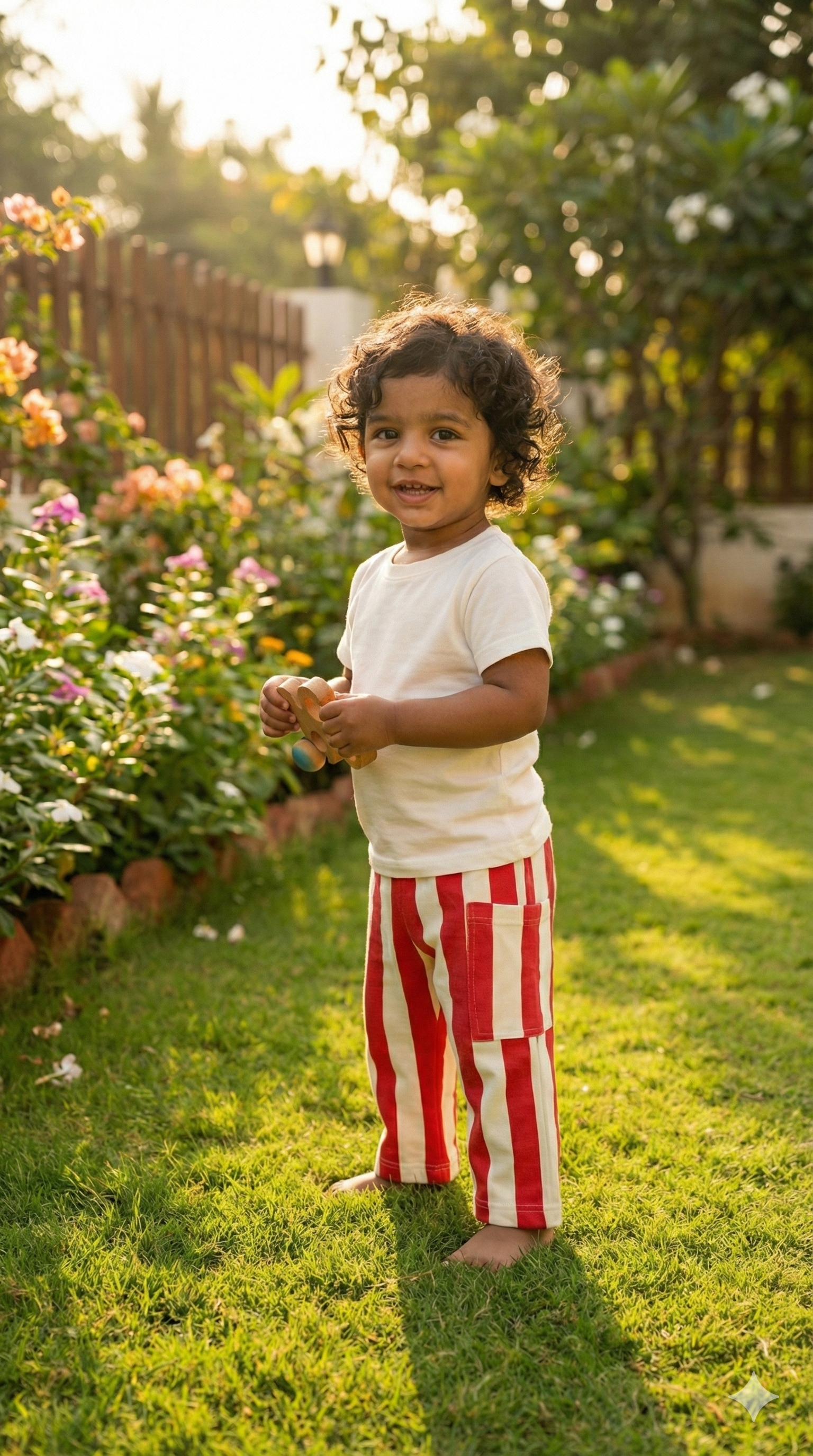 Indian cotton kids striped pants red - French terry - Gozikids worldwide