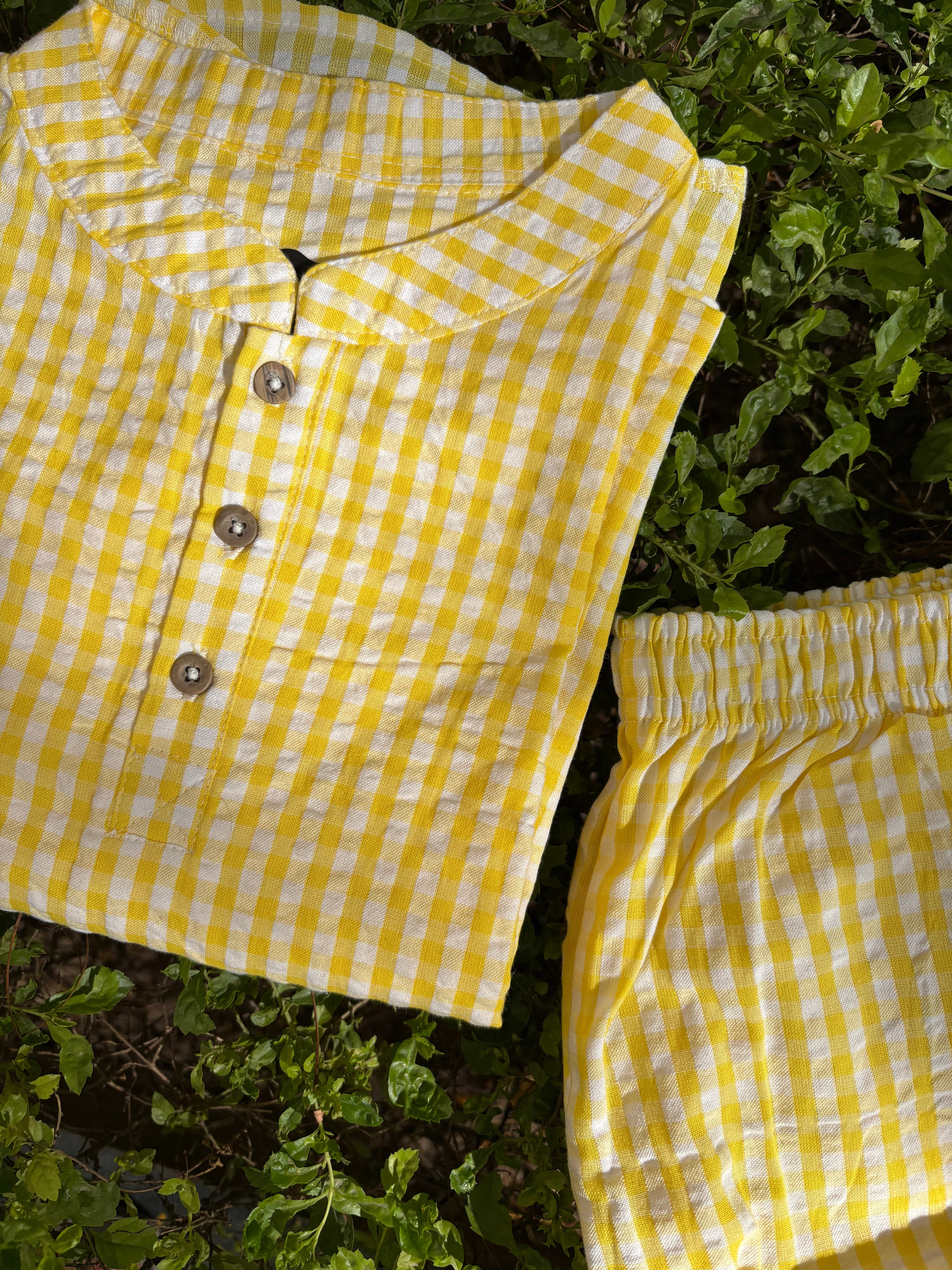 Kids premium co-ord set yellow - mandarin collar shirt shorts - Gozikids