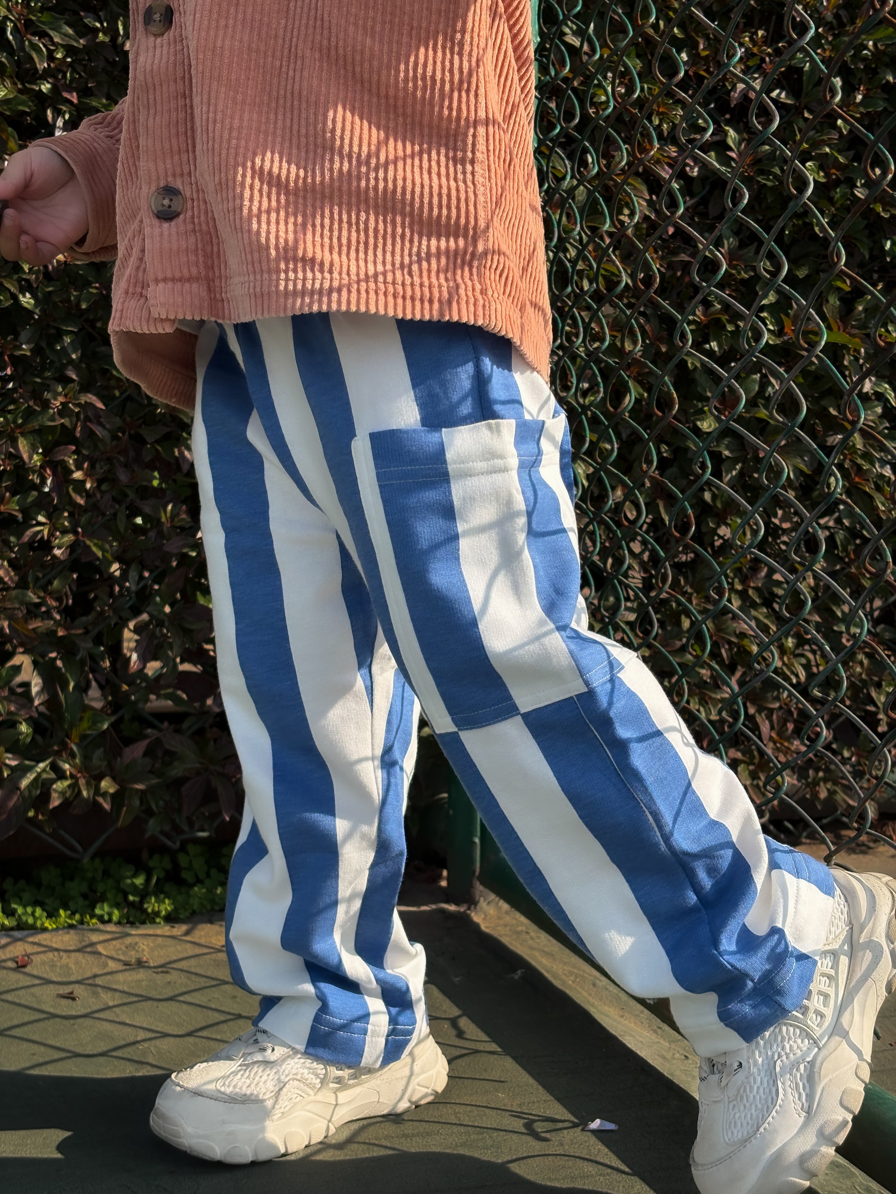 Kids French terry striped pants blue - pure cotton - Gozikids